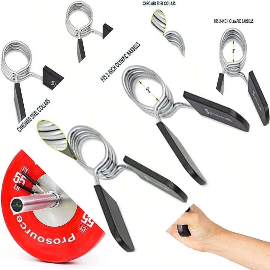 Weightlifting Powerlifting Strength Training Spring Clip Collar with Easy-Grip Handles for Olympic Barbell - ‎Negro/Plateado - Ver 1