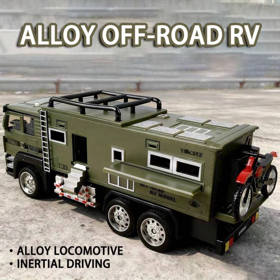 1 Pc Children's Alloy RV Simulation Camping Off-Road Vehicle Toy Travel Truck Boy Car Motorcycle Model - Multicolor - View 1