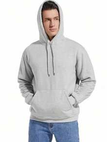 1pc Men's Sherpa Lined Hoodie Pullover, Thick & Warm For Winter, With Kangaroo Pocket - Grey - View 4