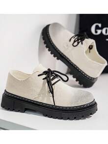 Giày nam vải bố dáng casual cổ điển, đế dày phối màu tương phản, giày buộc dây màu đen phong cách đường phố, chất liệu da mềm mại, đế cao su chống trượt, phù hợp cho đi lại hàng ngày, phong cách đường phố, thiết kế đa năng dễ phối với nhiều trang phục. - Màu be - Xem 5