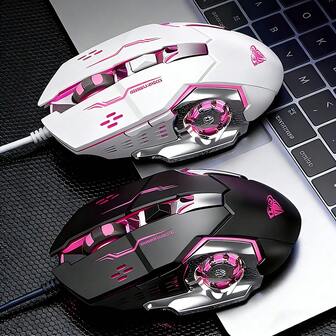 AULA Wolf Spider 机械游戏宏 USB 有线鼠标，静音桌面笔记本办公 LOL，4 色呼吸灯