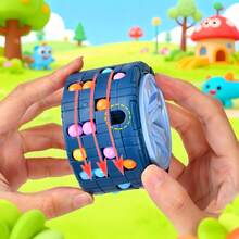 3D Cylinder Cube Toy Magic Spinner Spiral Sliding Puzzle Game, Stress-Relieving Educational Toy For Children (Red, Blue, Black) - 黑色 - 查看 6