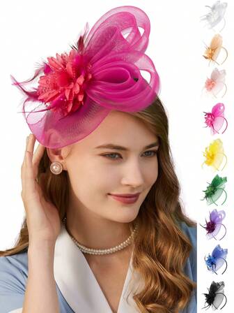 1 st fascinatorhatt för kvinnor tebjudningshårband Kentucky Derby bröllopsblomma cocktailnät fjädrar hårspänne