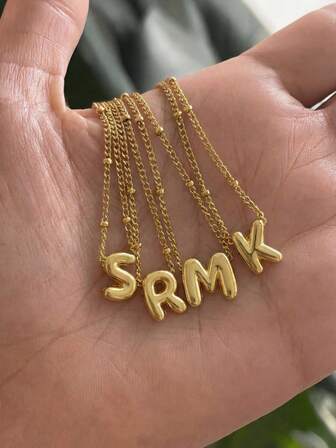 1Pc Fashionable And Creative Bright Copper A-Z Letter Hollowed-Out Pendant Gold Stainless Steel Beaded Necklace Collarbone Chain Women's Everyday Casual Wear Personalized Initial Necklace For Birthdays Valentine's Day Christmas Ramadan Exquisite Gift