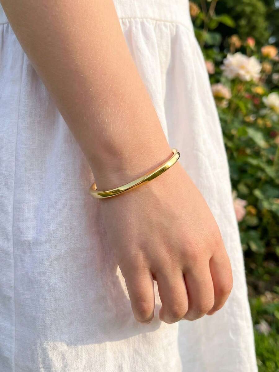 1件儿童时尚简约不锈钢莫比乌斯开口手镯，适合日常佩戴和生日礼物，不褪色 - 彩色 - 查看 1