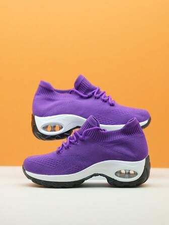 Cross-Border Children's Sports Casual Lace-Up Air Cushion Shock Absorbing Sneakers, Slip-On Slouchy Shoes, Dance Shoes, Knitted Sock Shoes