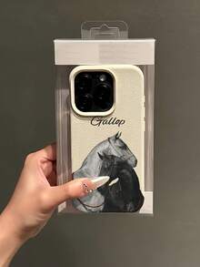 1pc White Minimalist Couple Horse Pattern Full Coverage TPU Shockproof Phone Case Compatible With IPhone 17, 16, 15, 14, 13, 12, 11 Pro Max, Air, And Series