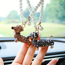 New Dachshund Dog Car Interior Hanging Ornament Car Rearview Mirror Decoration Hanging Decoration With Rhinestones Small Dog Car Hanging Accessory - rượu sâm panh - Xem 1