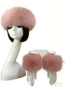 2pcs Set Solid Color Acrylic Fuzzy Beanie Hat And Cuffs, Fluffy Trim, Warm For Autumn Winter Christmas Winter Accessories Winter Outfits Valentines Gift - A - View 14