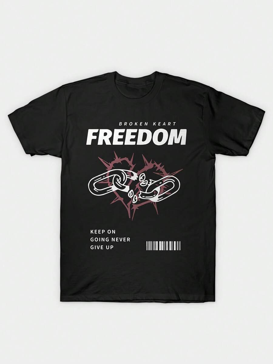 Punk estilo Grunge Chain Freedom Symbol Print - Negro - Ver 1