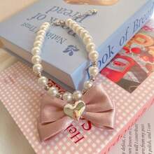 Kalung Mutiara untuk Hewan Peliharaan Kecil - Gaya Putri Versi Korea dengan Pita Hati Merah Muda, Cocok untuk Kucing dan Anjing - MultiWarna - View 6