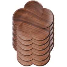 1/2/3/4/6pcs Black Walnut Wood Petal Shaped Coasters, Creative Kung Fu Tea Cup Mats, Wooden Drink Coasters, Heat Insulation Pads - Coffee Brown - View 12