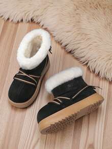 Men's Thick Sole Warm Fur Lined Snow Boots With Lace-Up Closure, Winter New Arrival - Black - View 3