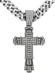 Men's Shiny Cuban Chain Necklace, Miami Style Silver Plated Gold Plated Shiny Necklace, Hop Necklace - 交叉-A黑色 - 查看 4