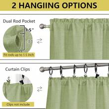 1片亚麻质感厨房小窗帘，顶部带口袋，适用于厨房、咖啡厅，纯色面板窗帘，面料重量220克/平方米 - 淡綠 - 查看 2