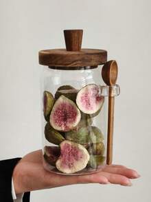 1pc/3pcs Set High Borosilicate Glass Storage Jars With Wooden Lids, Kitchen Airtight Sealed Containers For Grains, Coffee Beans, Spices, Snacks, Tea Leaves, Portable Divider Bottles