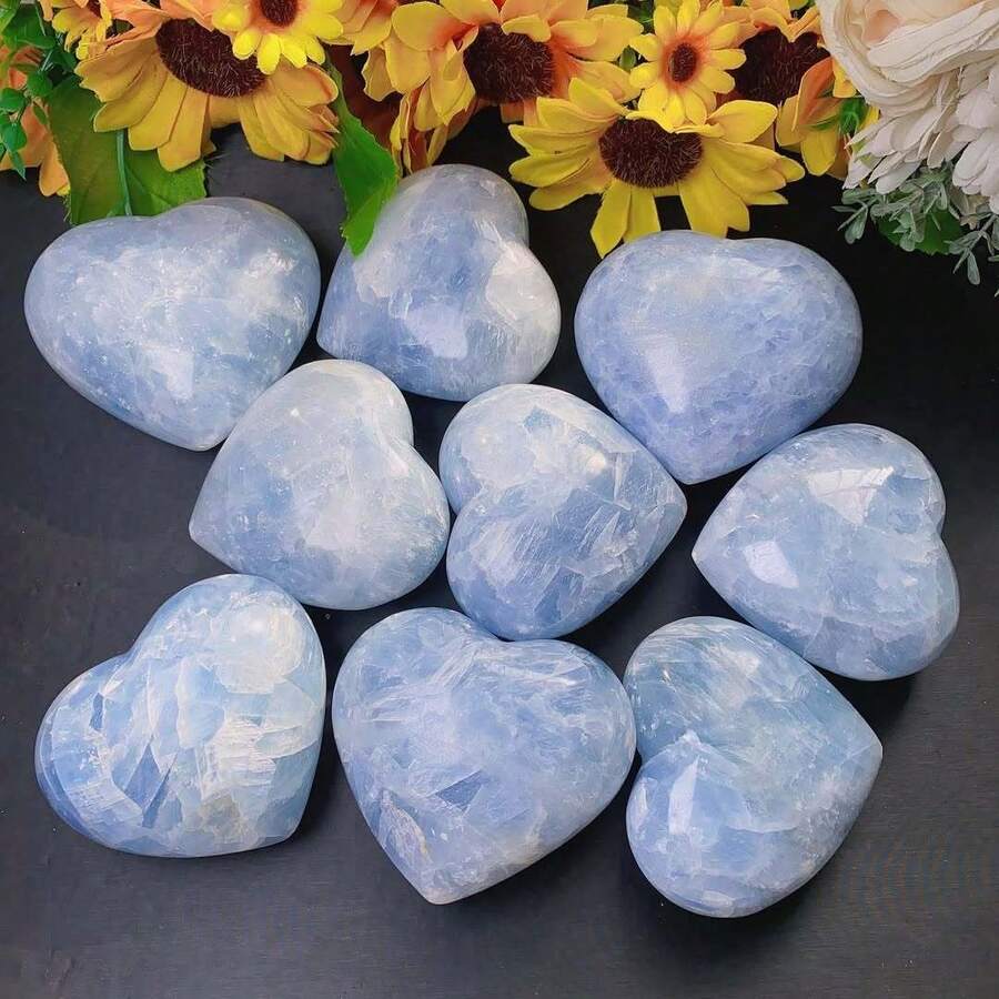 Natural Blue Heart-Shaped Stone Ornament, Suitable For Home Daily, Office, Study And Other Multi Scene Decoration, Also A Holiday Gift For Family And Friends On Christmas And Thanksgiving - 藍色 - 查看 1