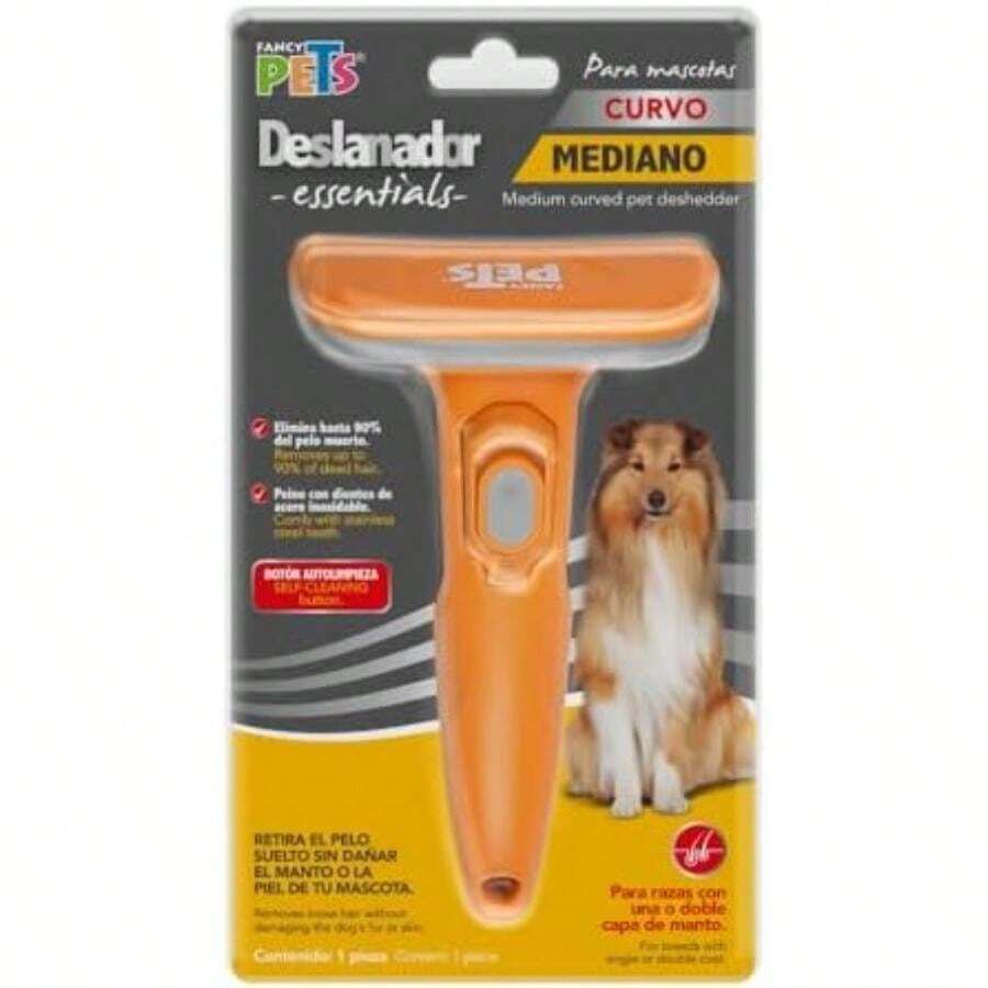 Fancy Pets Deslanador Curvo para Perros CH, Cuchilla Metálica Fina, Ergonómico para Pelo Medio y Largo, Eliminación Suave de Pelo Muerto y Prevención de Nudos, 16 cm(Mediano) - Multicolor - Ver 1