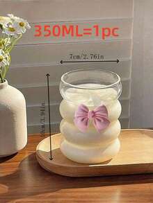 1/2 Packs Of 350ml Pink Bow Glass Coffee Cup, Coffee Cup, High-Quality Cold Drink, Milk Tea, Suitable For Home And Office Use. - Multicolor - View 6