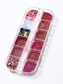 12格亮红色糖霜指甲闪粉全息幻彩薄片颜料粉优雅婚礼新年情人节凝胶指甲油美甲装饰 - 彩色 - 查看 7