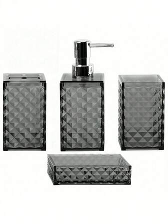 4-5pcs Bathroom Set, Acrylic Material, Includes Liquid Soap Dispenser, Toothbrush Holder, Tumbler, Soap Dish, Suitable For Bathroom Vanity, Bathroom Decor Gift Set, Birthday, Holiday, Housewarming, Christmas Gift, With Shower Curtain
