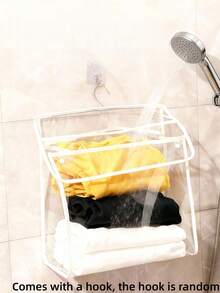 حقيبة تخزين ملابس شفافة مقاومة للماء وذات شاشة لمس كبيرة السعة، يمكن تعليقها، باللونين الأبيض والأسود متعددة الوظائف، يمكن فتحها وإغلاقها، مناسبة للحمام والغرفة الجامعية، تأتي مع خطاف عشوائي