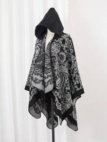 1件男士佩斯利花纹休闲简约连帽斗篷/披肩围巾，百搭日常穿着 - 彩色 - 查看 3