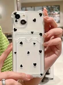 1 st. transparent personligt svart hjärta minimalistiskt heltäckande TPU stötsäkert telefonskal kompatibelt med 17, 16, 15, 14, 13, 12, 11 Pro Max, Air och Series - Multifärgad - Visa 2