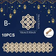 1 Peça Decoração Pendente Criativa para Festa Islâmica, Decoração Pendente Lua e Estrela Vazada na Cor Natural da Madeira, Decoração de Ramadã, Suprimentos de Festa Muçulmana e Islâmica, Decoração de Parede e Janela para Casa - Multicolorido - Visão 11