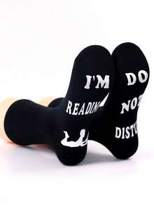 1 Paio di Calzini Neri Antiscivolo da Uomo, Calzini Divertenti con Stampa di Lettere Sociali, Adatti per Lettura, Non Disturbare - Multicolore - Visualizzare 7