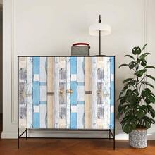 Papel Tapiz Autoadhesivo, Papel de Contacto Madera Mate Impermeable, Papel de Contacto Impermeable para Renovación de Muebles de Casa Oficina (Azul Blanco) - Raya Negro-Negro - Ver 2