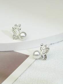 一套女士首饰套装，共3件，包括项链和耳环，仿珍珠蝴蝶造型，镶嵌仿钻，简约优雅可爱浪漫风格，适合派对、节日、庆典、日常佩戴，是完美的生日礼物。 - 白色 - 查看 9