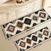[Machine Washable Vintage Long Rug/Area Rug] 1pc Western Greek Key Greek - For Residential & Commercial Spaces, Runner Rug, Entry Rugs, Machine Washable Long Mat, Room Decor, Home Decor For Bathrooms, Bathtub Areas, Hallways, Balconies, Bedrooms, Entryways, Laundry, Living Room, Bedside And Sofa Area Mat, Durable And Soft Floor Mat - Brown - View 3