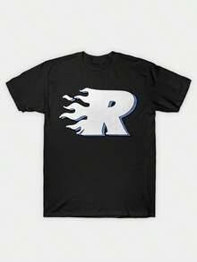Streetwear Flame Letter R Print - Negro - Ver 1