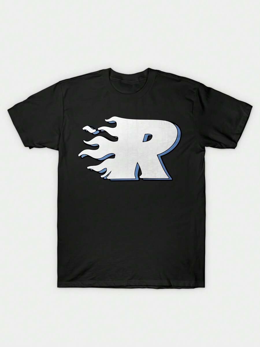 Streetwear Flame Letter R Print - Negro - Ver 1