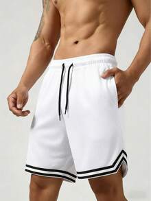 Men's Mesh Fitness Shorts With Elastic Waistband And Adjustable Drawstring - White - View 1