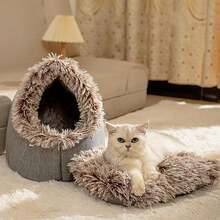 Cama cerrada para gatos, calmante, cama para perros pequeños, cueva para gatos con forro de felpa, casa para dormir interior para mascotas con cojín suave, gatito, cachorro, dormitorio pequeño, - Gris - Ver 5