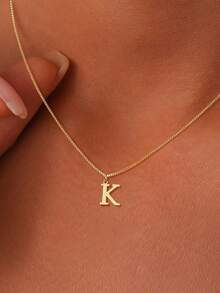 1pc A-Z Letter Necklace | Stainless Steel Minimalist Everyday Jewelry Gift - Yellow Gold - View 2