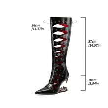Nouveau style de gladiateur, fait main, dernier design ajouré avec rivets, confortable pour la randonnée et la danse, bottes à talons hauts asymétriques - Noir - Voir 6