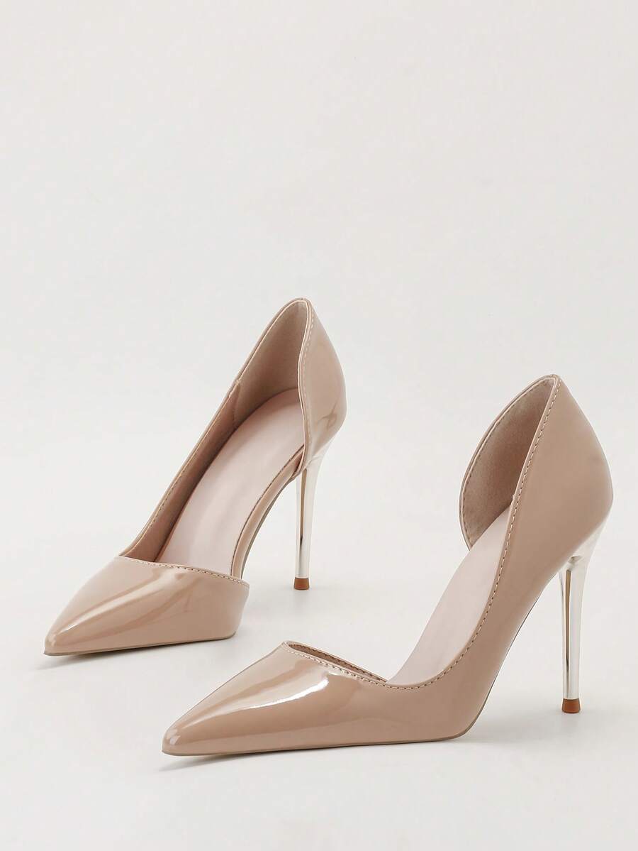 时尚简约性感细高跟超高跟侧镂空黑色女式高跟鞋 - 卡其色 - 查看 1