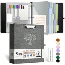 Carpeta organizadora de 3 anillos de 2.54, con portapapeles, 5 separadores con bolsillo, carpeta plástica, 18 etiquetas para divisores y porta bolígrafo (diseño Black Weeds, tamaño carta) - 01-Leopardo - Ver 11