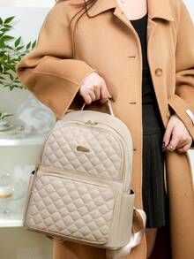 防盗菱格纹尼龙双肩包，女士钱包，多功能时尚日常包，多口袋轻便旅行包，大容量简约书包，便捷书包，适合学生、护士、教师、商务人士、旅行度假、商务出行、日常通勤、购物、办公、约会、徒步、训练、工作、生日礼物、节日礼物、背包 - 彩色 - 查看 12