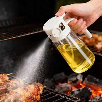 470ml Plastic Dual Oil Dispenser Bottle, Leak-Proof With Dual Squeeze Caps, Ideal For Cooking, Frying, Salad Dressing, Grilling, Air Fryer, Outdoor BBQ, Home Kitchen, Easy To Clean