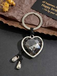 1pc Asymmetrical Acrylic Rhinestone Pendant Bag Chain, Fashionable Heart Pants Chain Keychain - Multicolor - View 4
