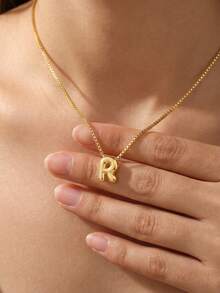 1件时尚优雅Y2K风格26字母吊坠金色不锈钢项链，可定制A-Z姓名首字母，适合女士休闲、个性化佩戴、时尚派对、节日约会、圣诞节、情人节、新年、生日礼物 - 金黃色 - 查看 2