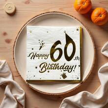 20 件金箔印花帽子和白色 60 岁生日派对一次性餐巾，6.5*6.5 英寸，适用于酒店餐厅酒吧餐具、圣诞节 - 白色 - 查看 11