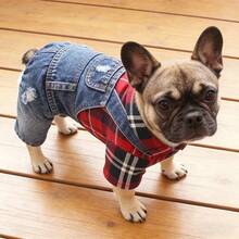 适合小型犬、泰迪犬、贵宾犬、幼犬的秋/春季薄款牛仔宠物服装 - 紅色 - 查看 7