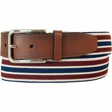 Cinturón de cuero con cordones Cinturón Hombre - Cincha Elástica - Azul Marino/Rojo - Ver 2