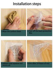 12/8/4/1 Piece Of No-Drill Rack Support Hooks, Transparent Plastic Sticky Wall Hanging Bracket, Suitable For Closet And Cabinet Organization, Easy To Install, Right Angle Support, Invisible Design, Clothes Hanger Hooks, Practical Hooks - Clear - View 10