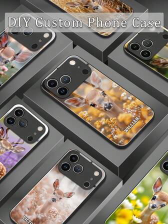 1pc Customized Name, Lucky Deer Unique Pattern Liquid TPU Full Edge + Tempered Glass Shockproof Anti-Scratch Phone Case Compatible With Apple 17 ProMax/16 ProMax/15 Pro/14 Plus/13 Pro/12 Pro Max/11/Xs Max/8/7/6 Plus, S24 Ultra/S25 Ultra, Redmi/ Phones